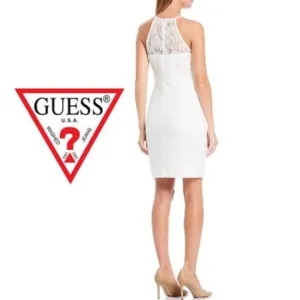 🎩🗝️ NWT $118 GUESS Round Keyhole Neckline Lace Tulip Hem Sheath Dress