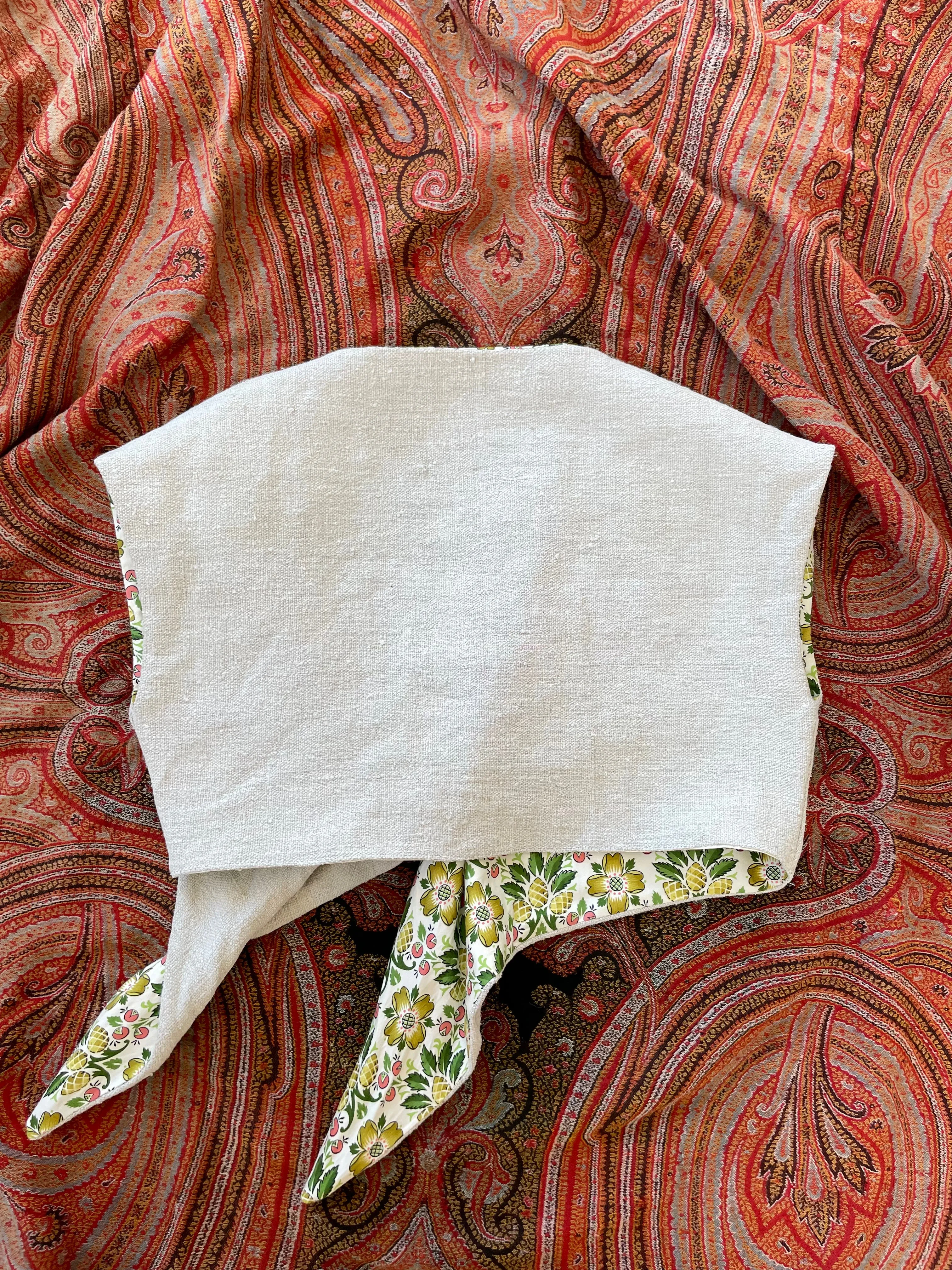 1940s Inspired Reversible Tie Front Top 1800s Hemp & 40s Novelty Print XS-S/M
