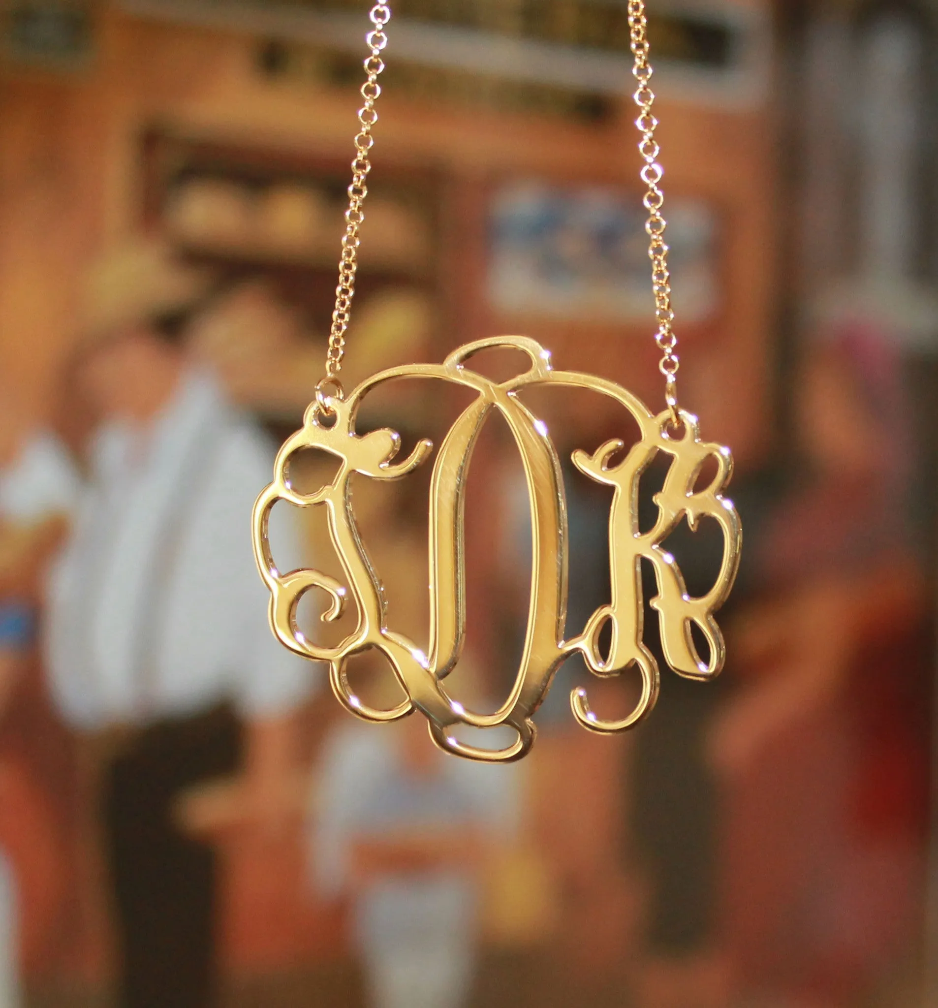 24K Gold Plated Vine Script Monogram Necklace