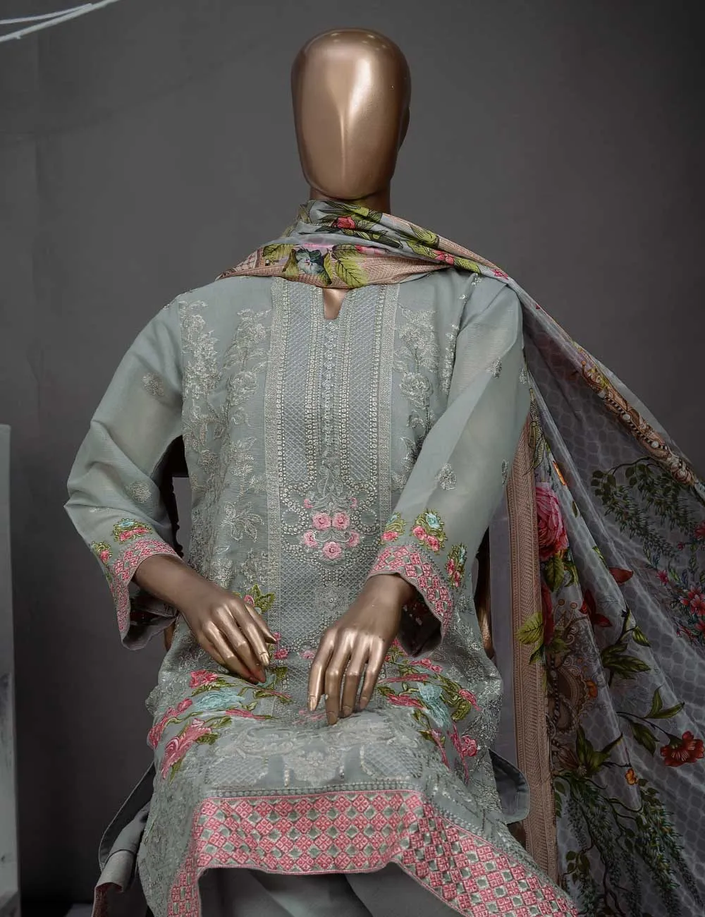 3 Pc Khaddi Lawn Unstitched Embroidered Dress (TP-02)