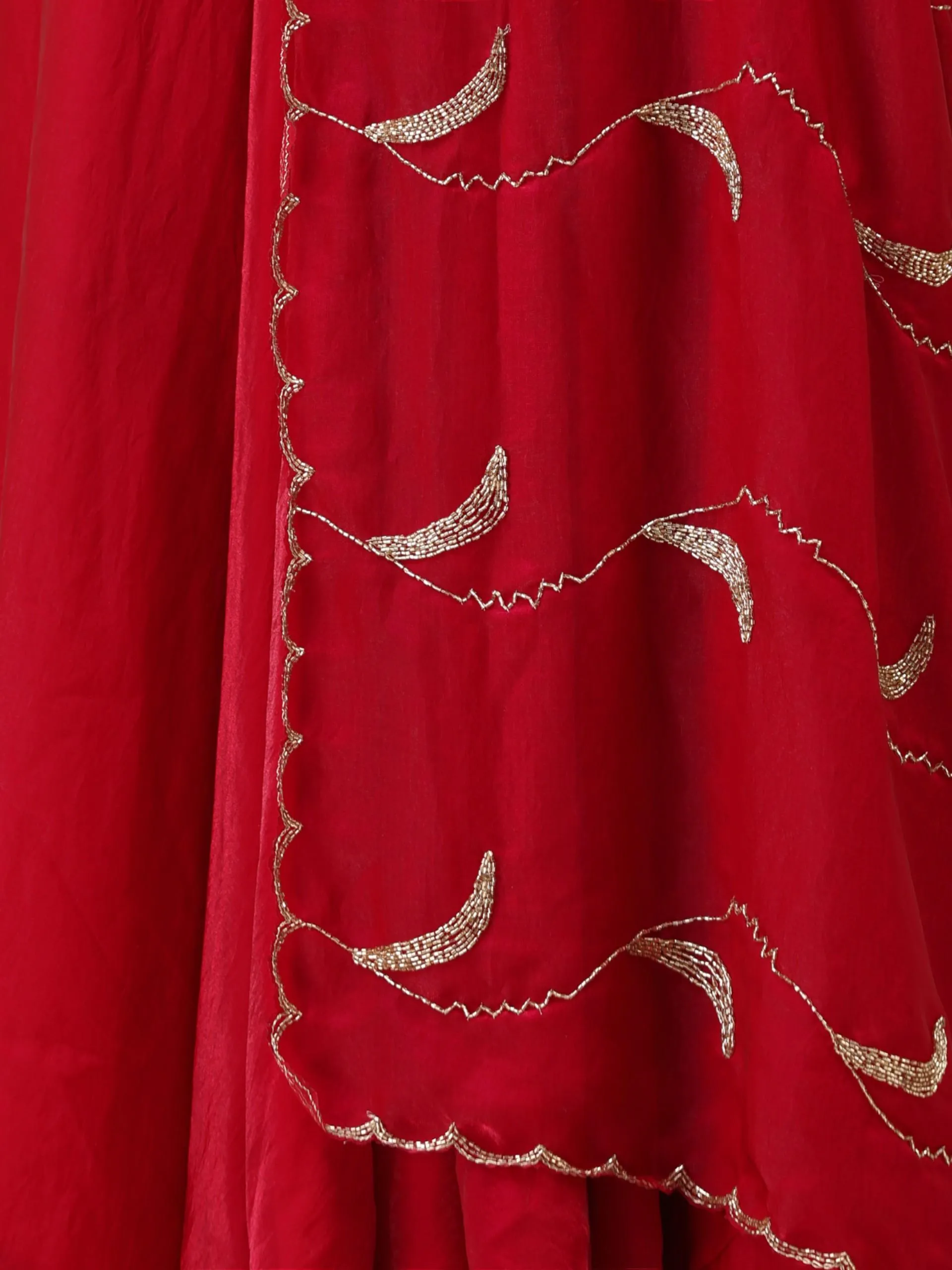 3 pc SET - Pink Red Metallic Satin Sharara Saree with Hand Embroidery on Blouse Fabric and Dupatta
