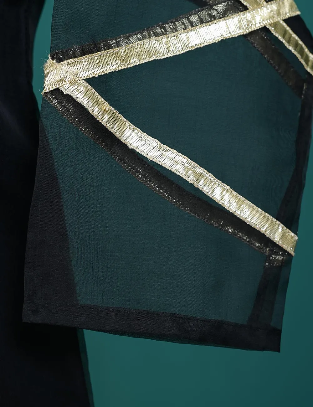 3 Pc Stitched Organza Suit With Organza Dupatta and Malai Trouser - Almitra (RTW-23-Black)