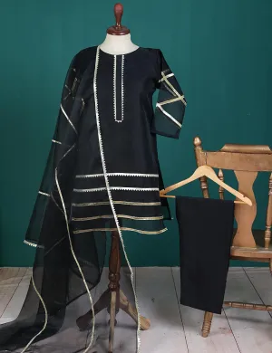 3 Pc Stitched Organza Suit With Organza Dupatta and Malai Trouser - Almitra (RTW-23-Black)