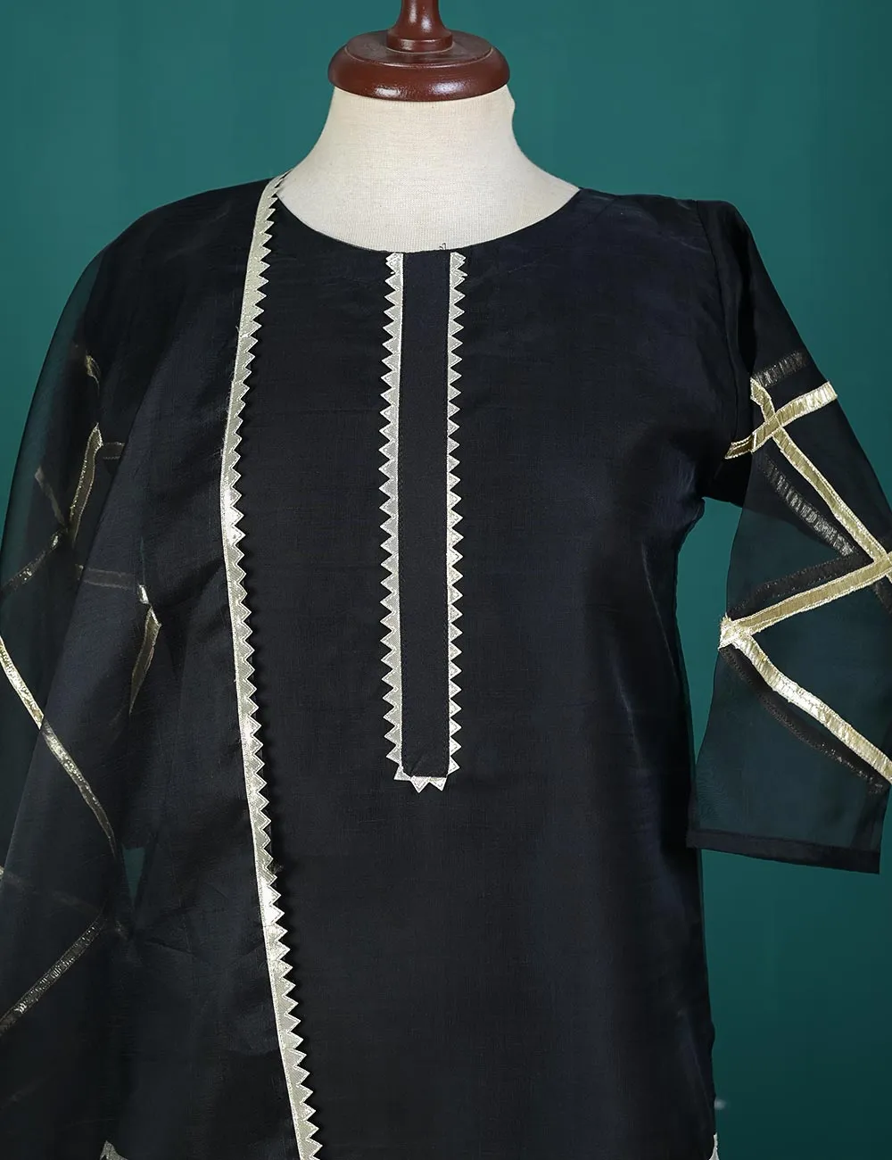 3 Pc Stitched Organza Suit With Organza Dupatta and Malai Trouser - Almitra (RTW-23-Black)