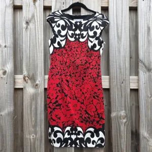 41) MAGGY LONDON Red and Black Sheath Mini Dress Sleeveless Crew Neck Sz. 6