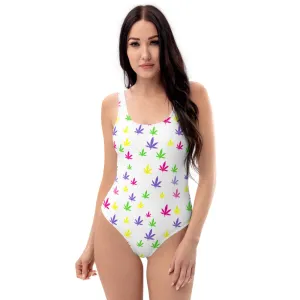 420 Rainbow Leaf One-Piece Swimsuit - White