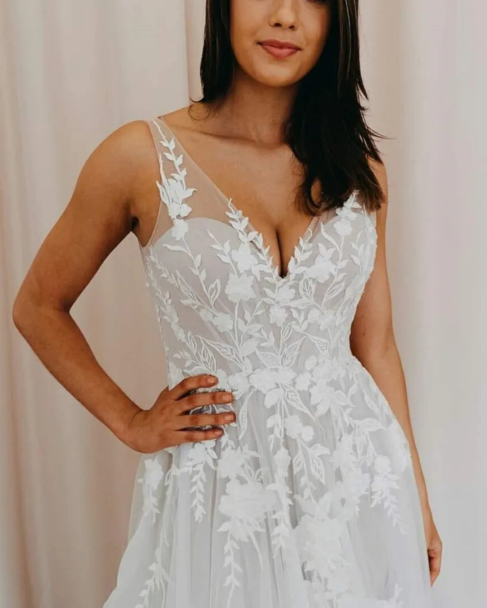 A Line V Neck Open Back White Lace Long Prom Wedding Dress, Backless White Lace Formal Evening Dress