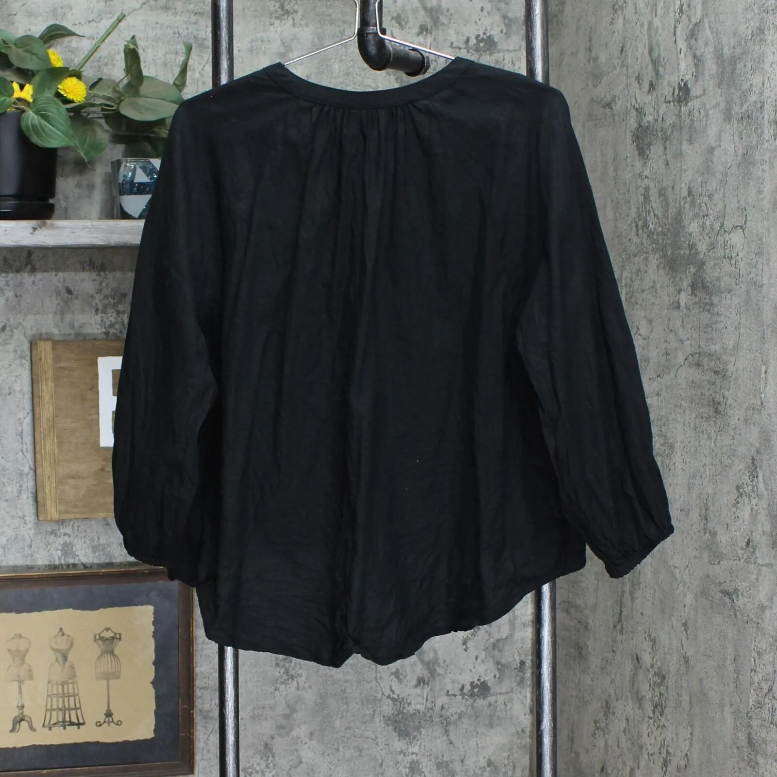 A New Day Womens Tie Front Linen Blend Blouse Top 165b09f32e14ba Black M