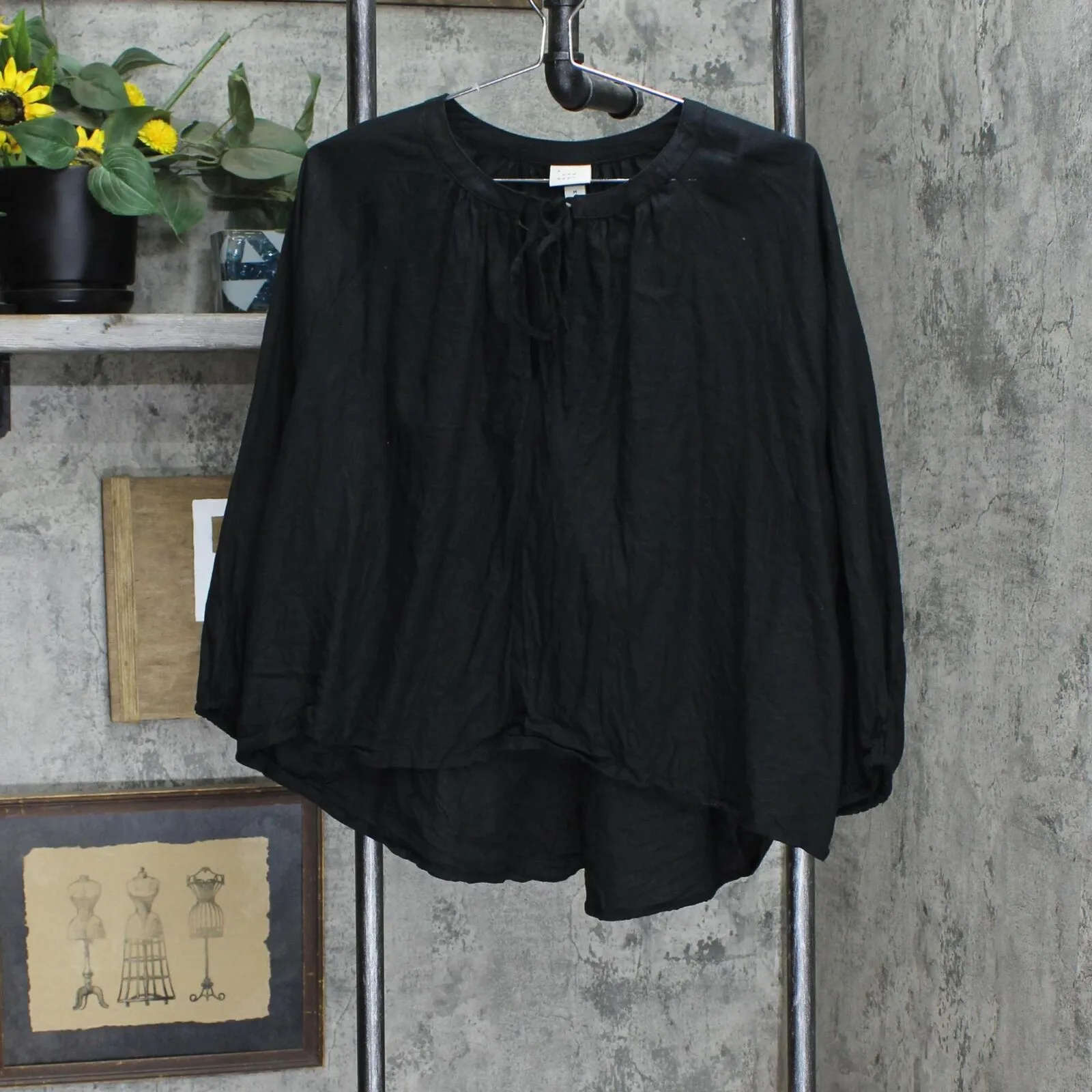 A New Day Womens Tie Front Linen Blend Blouse Top 165b09f32e14ba Black M