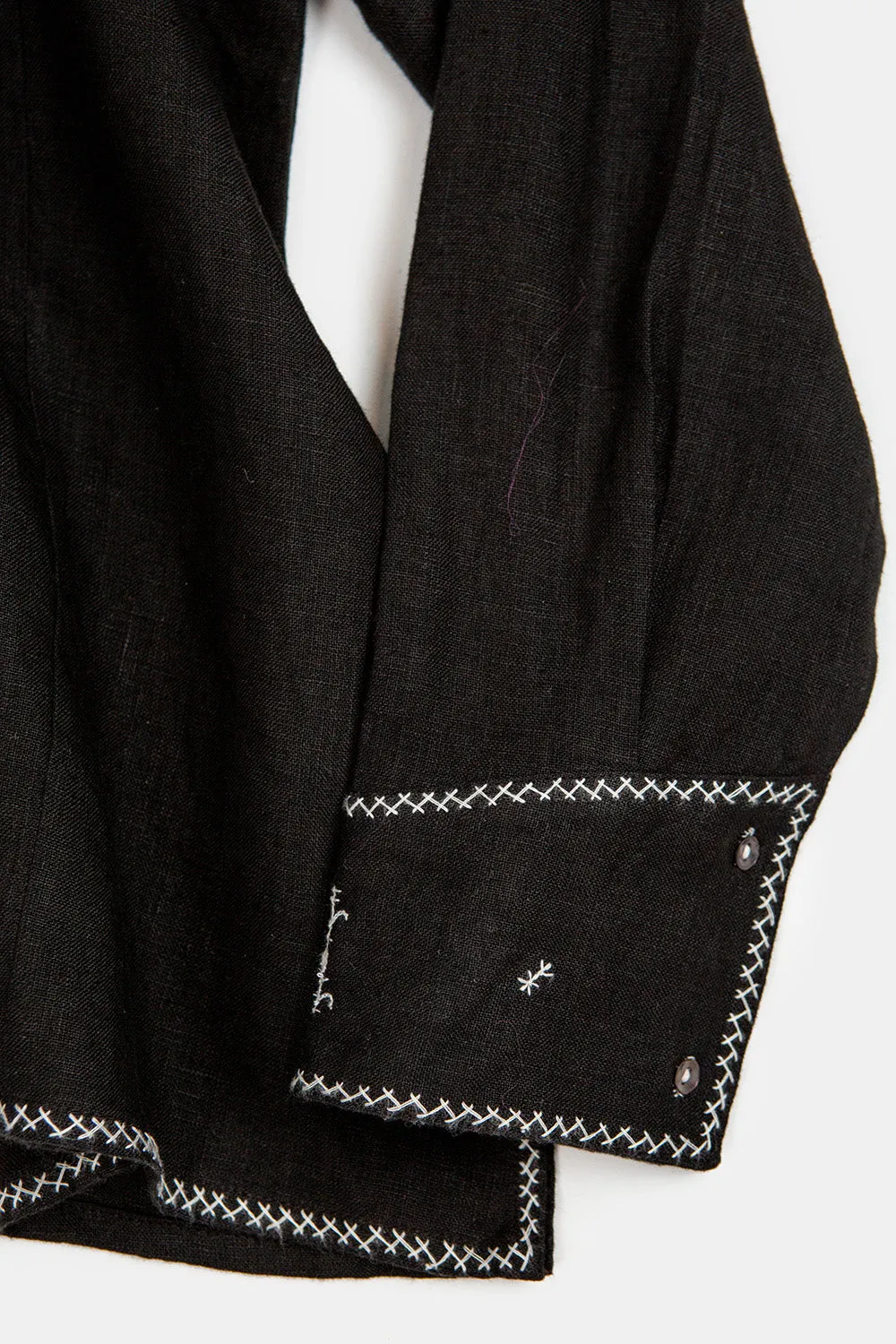Aarika Linen Hand Embroidered Top in Black