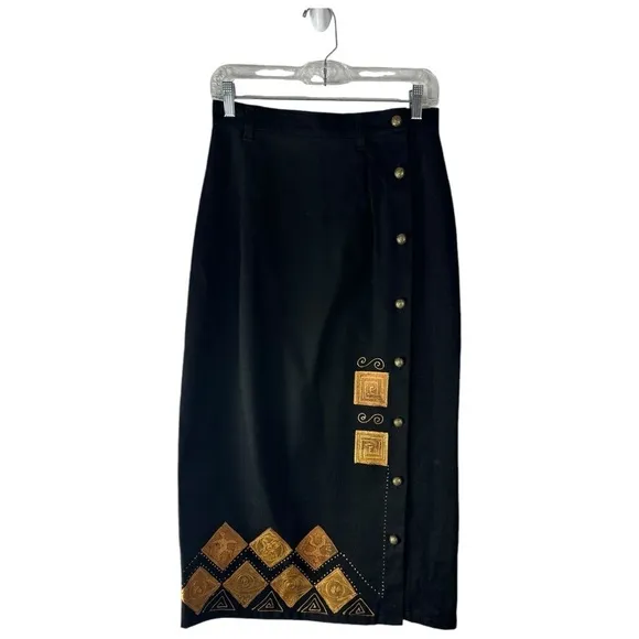 A.C Western Cotton Maxi Skirt Suit Painted Black Size Medium