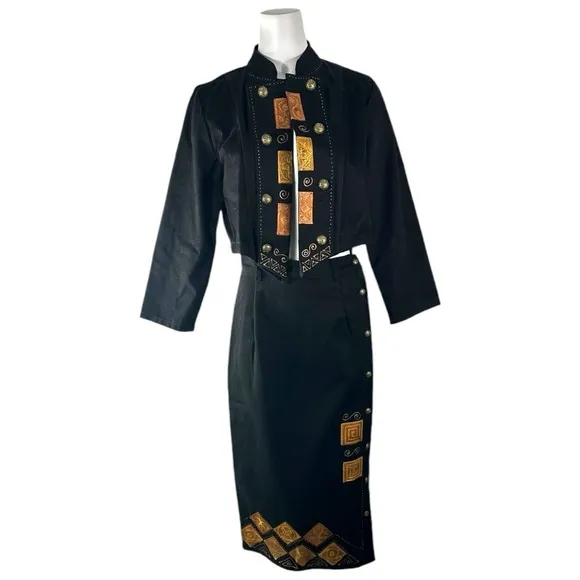 A.C Western Cotton Maxi Skirt Suit Painted Black Size Medium