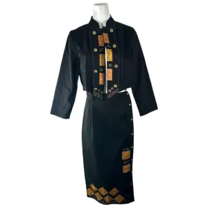 A.C Western Cotton Maxi Skirt Suit Painted Black Size Medium