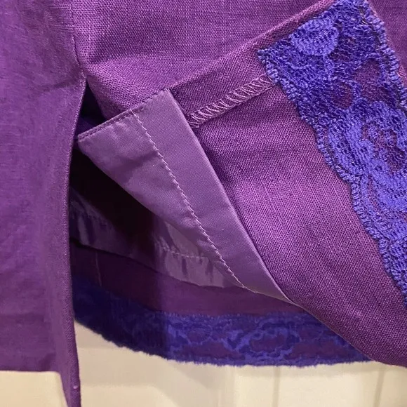 Adolfo Linen Pencil Skirt Suit Vintage Designer Career Fully Lined  Purple 14