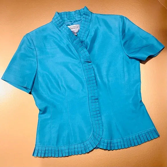 Adrianna Papell Robin’s Egg Blue Vintage 100% Silk Skirt Suit Size 10
