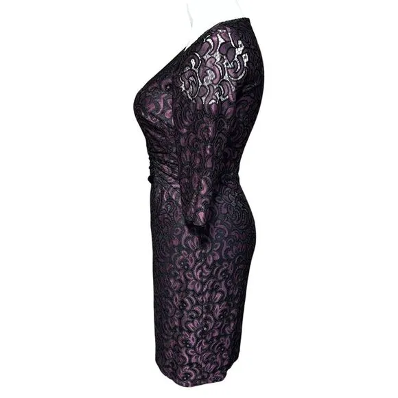 Adrianna Papell Purple and Black Ruched Sheath Dress Size 6