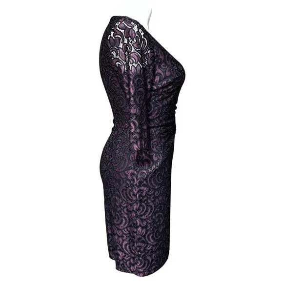 Adrianna Papell Purple and Black Ruched Sheath Dress Size 6