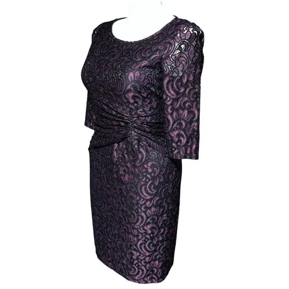 Adrianna Papell Purple and Black Ruched Sheath Dress Size 6
