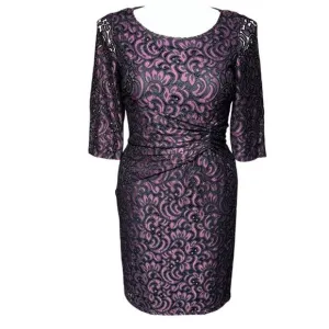 Adrianna Papell Purple and Black Ruched Sheath Dress Size 6