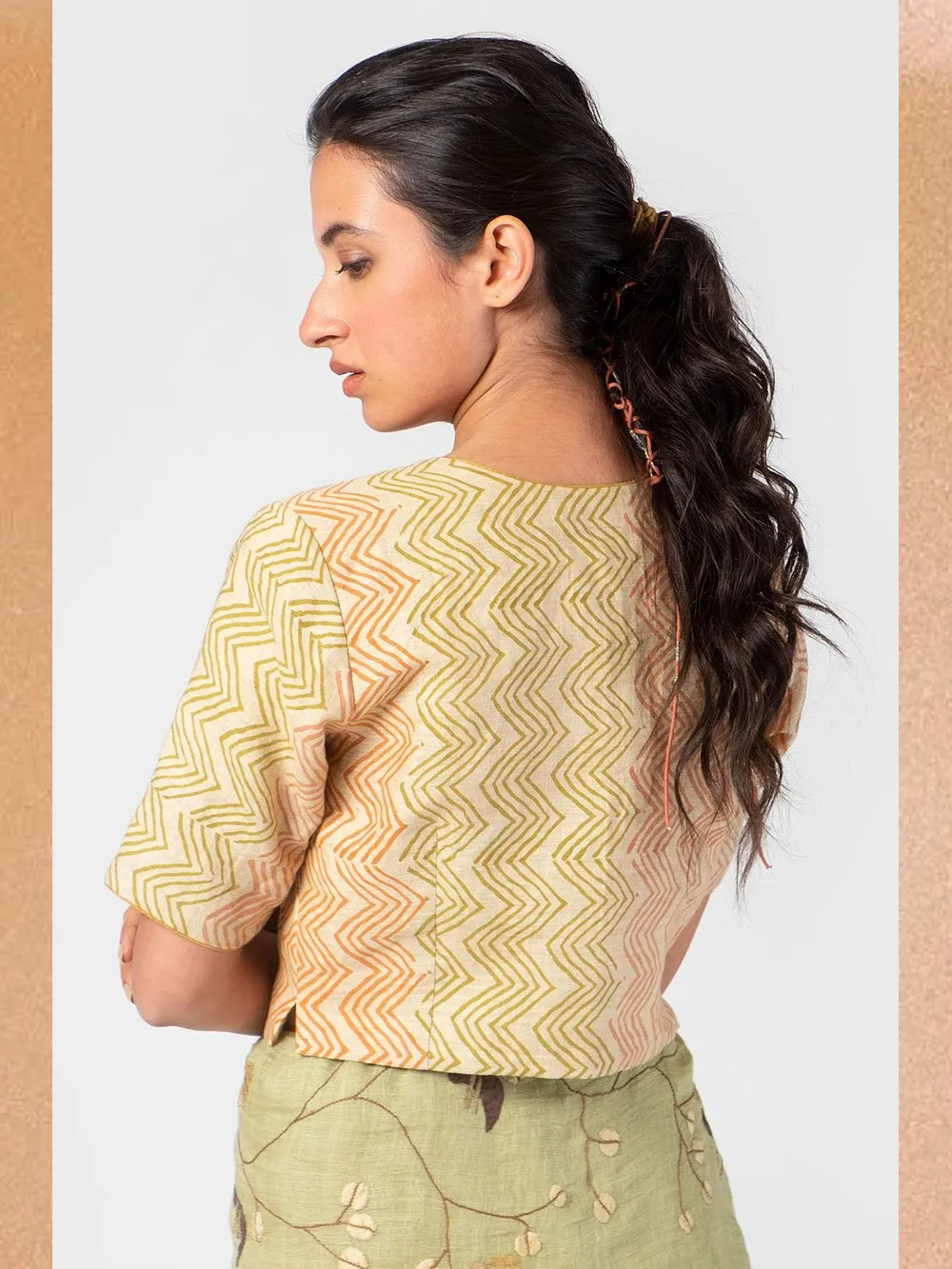 Anavila  I   tan-and-celery-leheriya-blouse