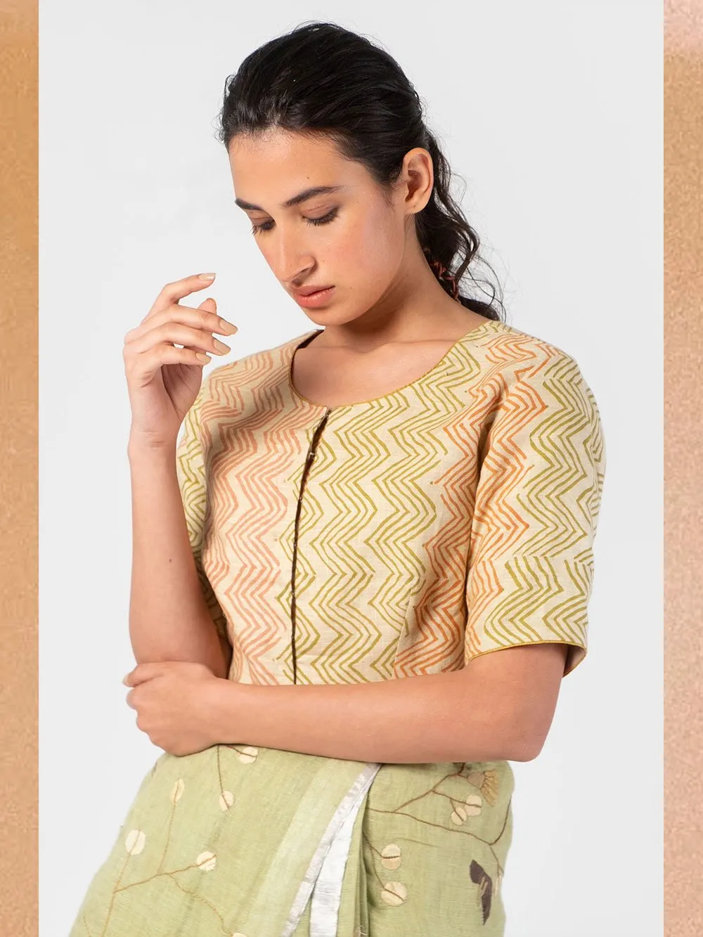Anavila  I   tan-and-celery-leheriya-blouse