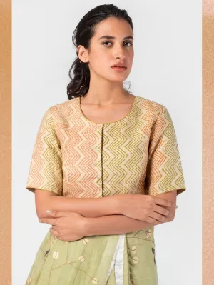 Anavila  I   tan-and-celery-leheriya-blouse