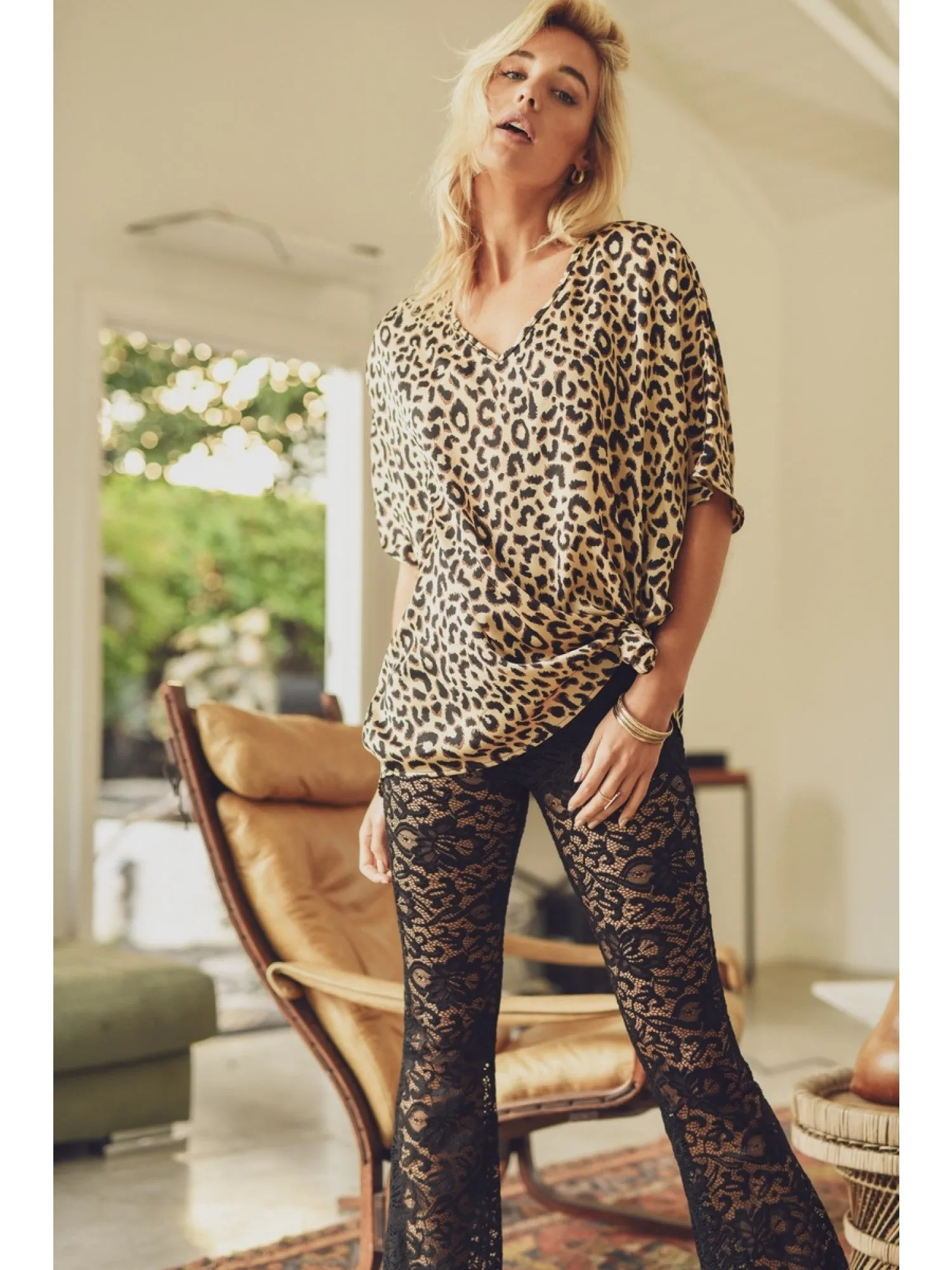 Andrea Leopard Satin Blouse