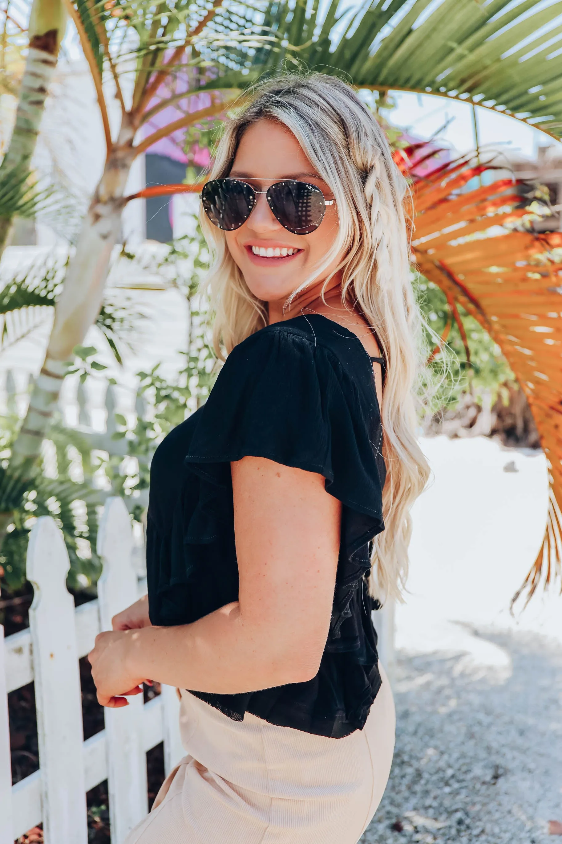 Angel Ruffle Textured Blouse - Black