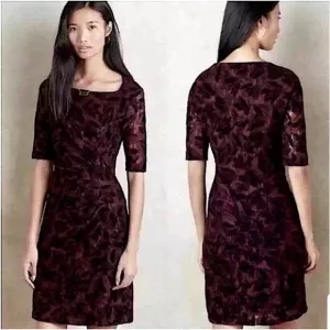 ANTHROPOLOGIE MAEVEWomen's Elorn Burgundy Black Lace Ruched Dress 10
