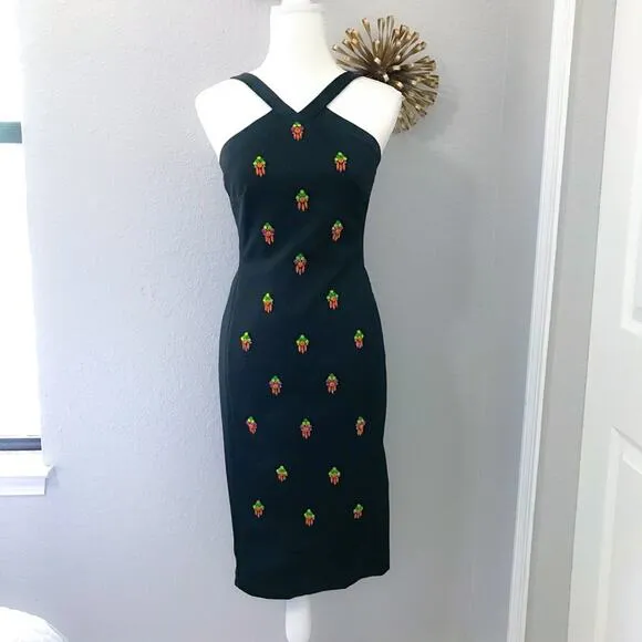 Anthropologie Shoshanna Midnight Mitchell Jewel Bead Embellished Midi Dress