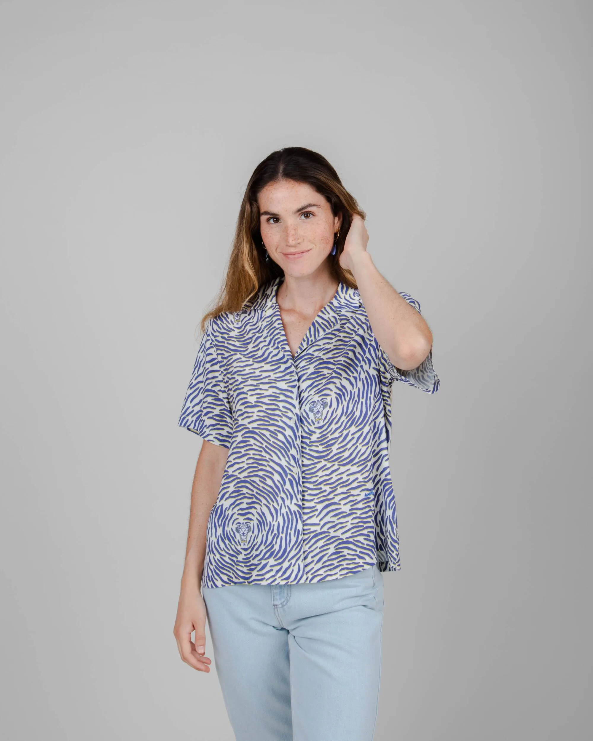 Asis Percales Tiger Aloha Blouse White