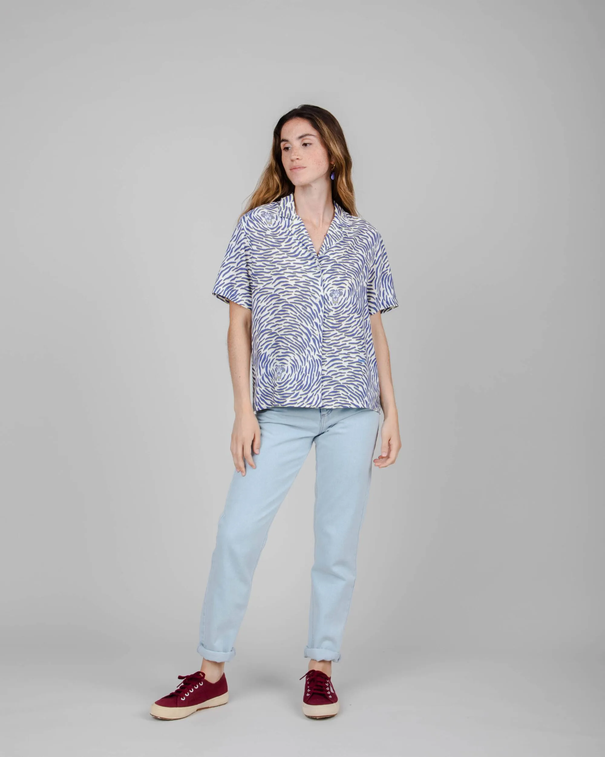 Asis Percales Tiger Aloha Blouse White