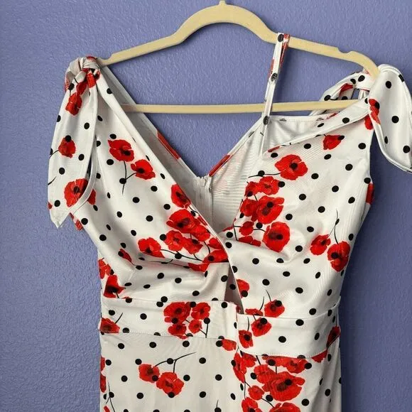 ASOS Design Rose Polka Dot Pephem Midi Dress Ruffle One Shoulder Unique High Low