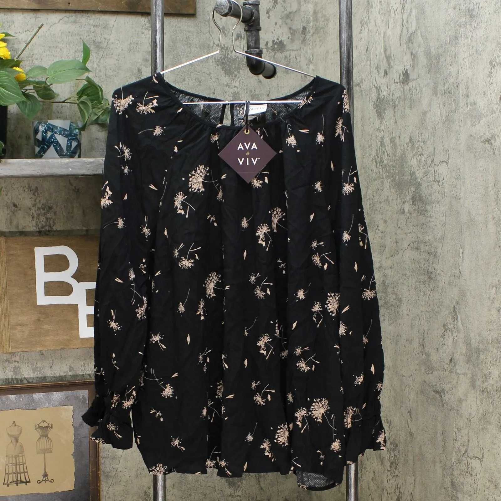 Ava & Viv Women's Plus Size Floral Print Long Sleeve Blouse