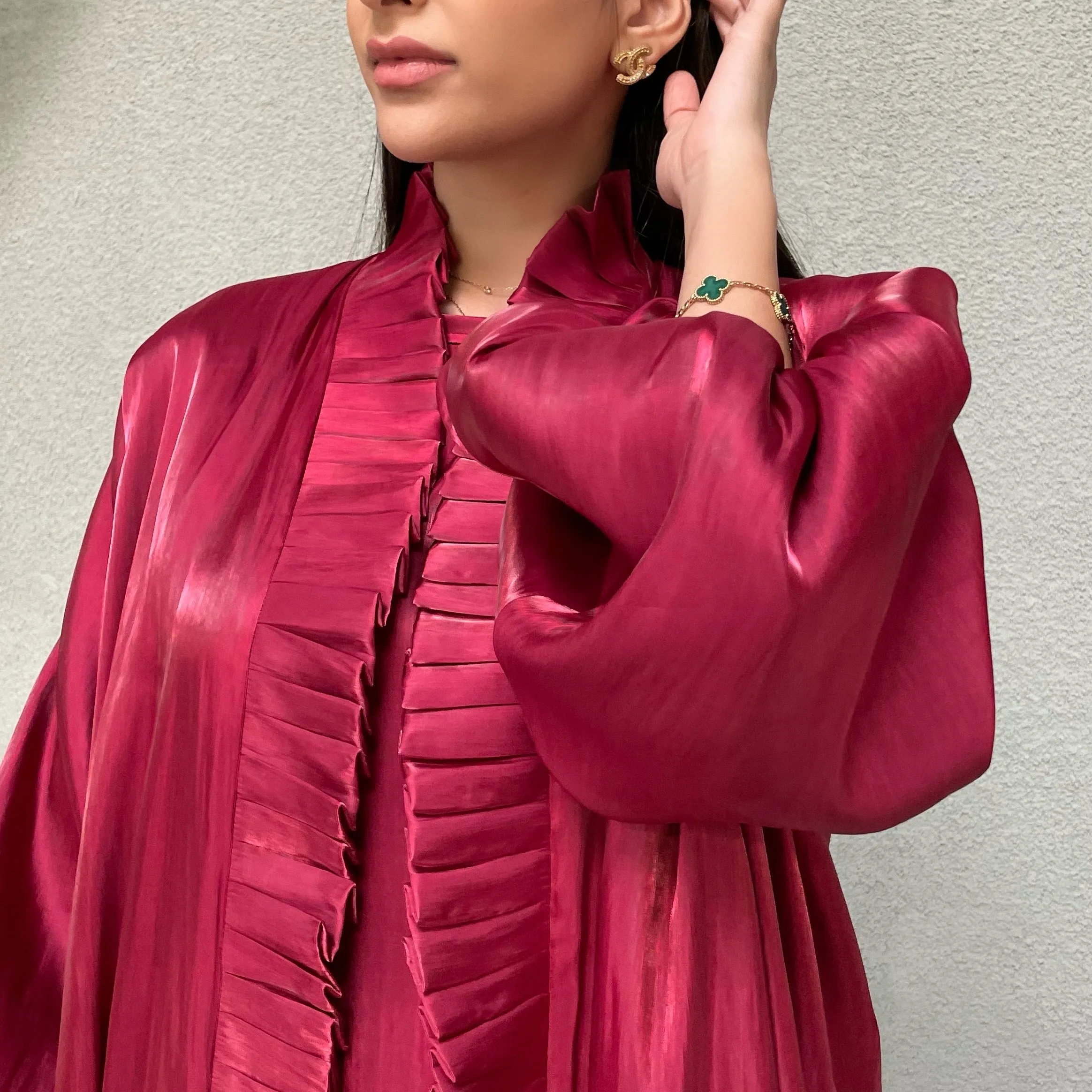 AW 21 BURGUNDY NOORA ORGANZA RUFFLE ABAYA