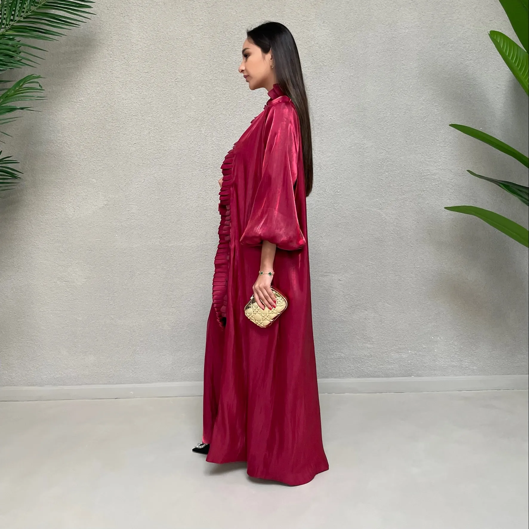 AW 21 BURGUNDY NOORA ORGANZA RUFFLE ABAYA