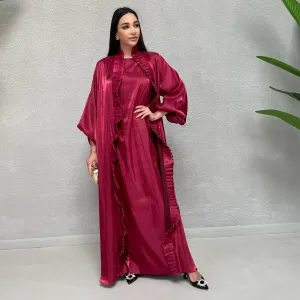 AW 21 BURGUNDY NOORA ORGANZA RUFFLE ABAYA
