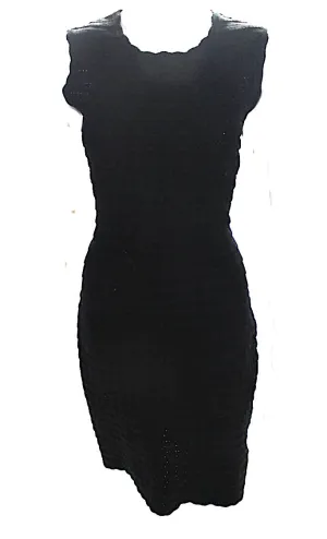 Azzedine Alaia Paris. Black Textured Knit Sheath Dress