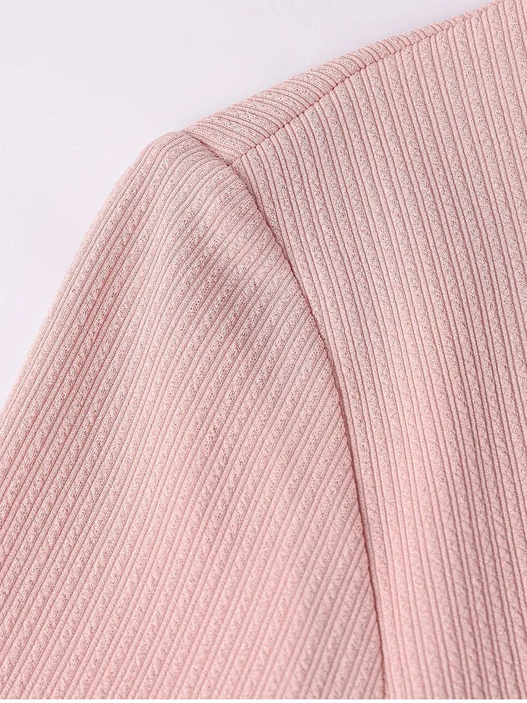 Back Tie Up Long Sleeve Top   High Waist Skirt Set