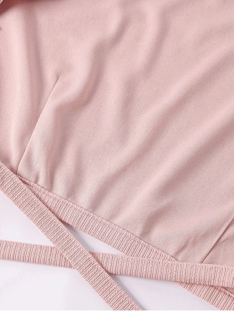 Back Tie Up Long Sleeve Top   High Waist Skirt Set