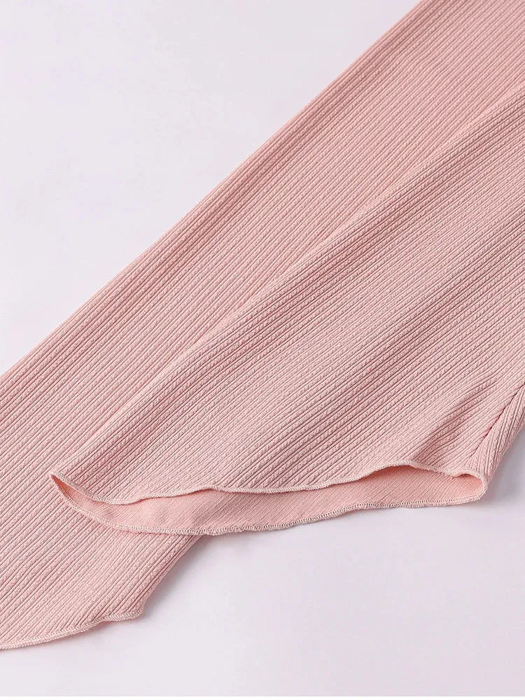Back Tie Up Long Sleeve Top   High Waist Skirt Set