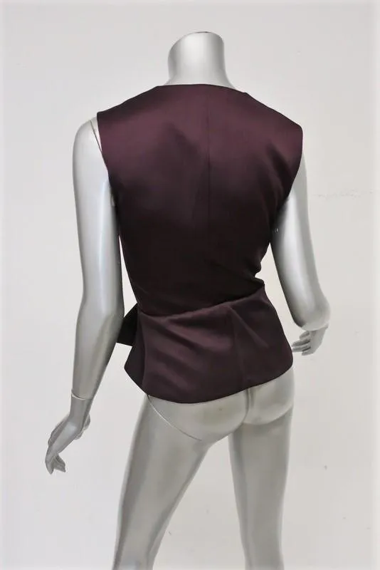 Balenciaga Fold Drape-Front Top Burgundy Satin Size 36 Sleeveless Blouse