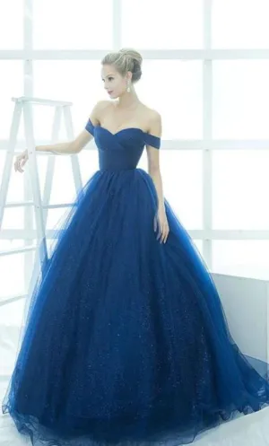 Ball Gown Off Shoulder Sleeve Sparkle Prom Dress