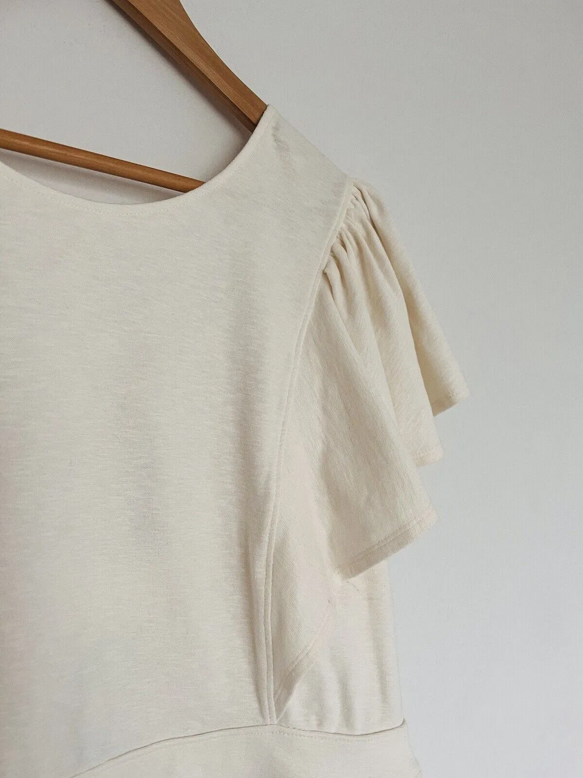 BANANA REPUBLIC Womens Ivory Ruffle Blouse Sz L Crop Short Sleeve Open Back Top