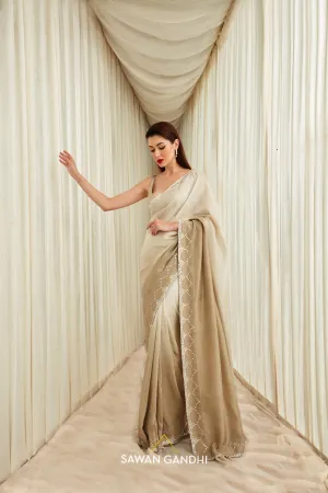 Beige Grey ombree saree set