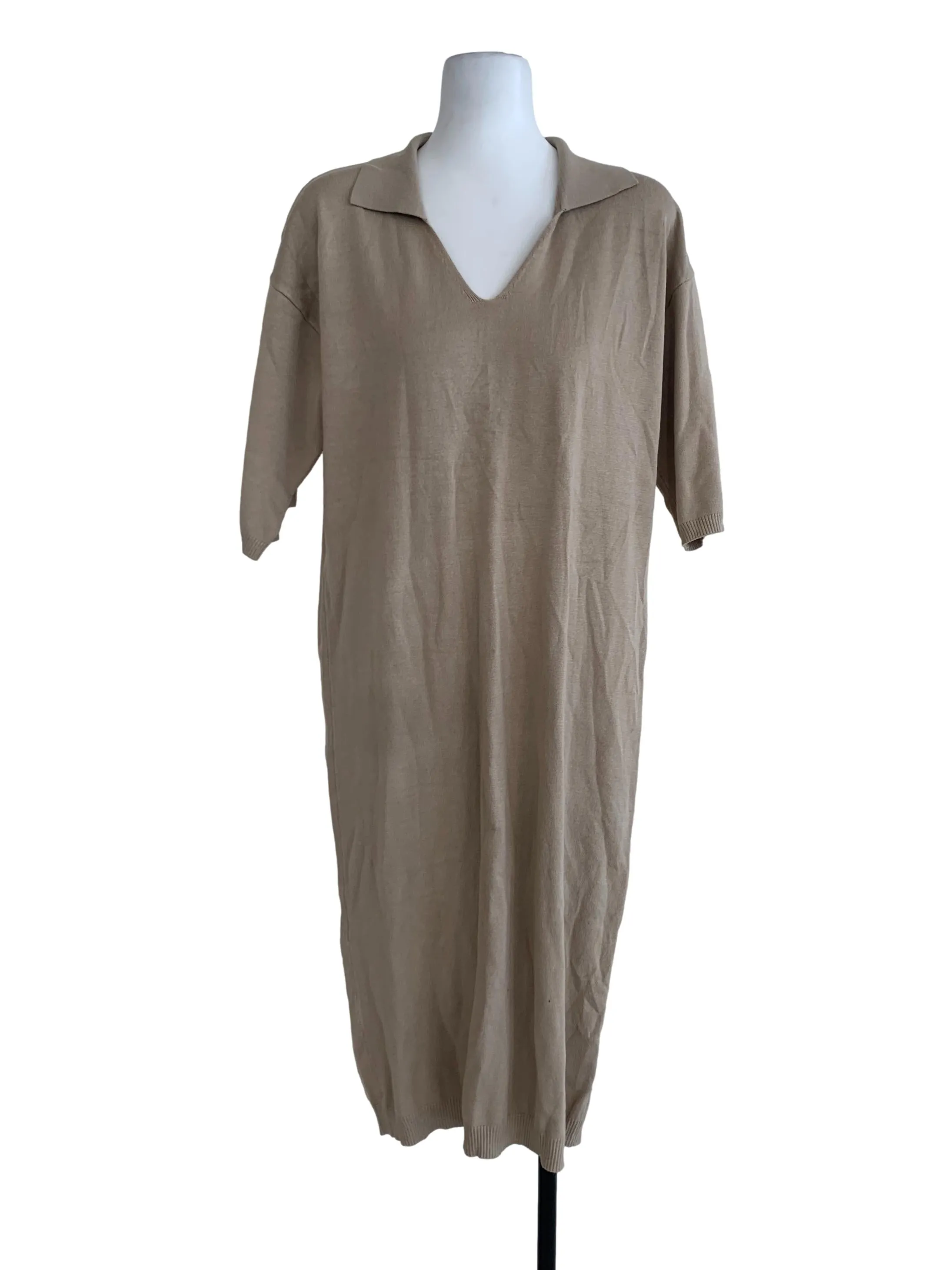 Beige Plain Sheath Dress