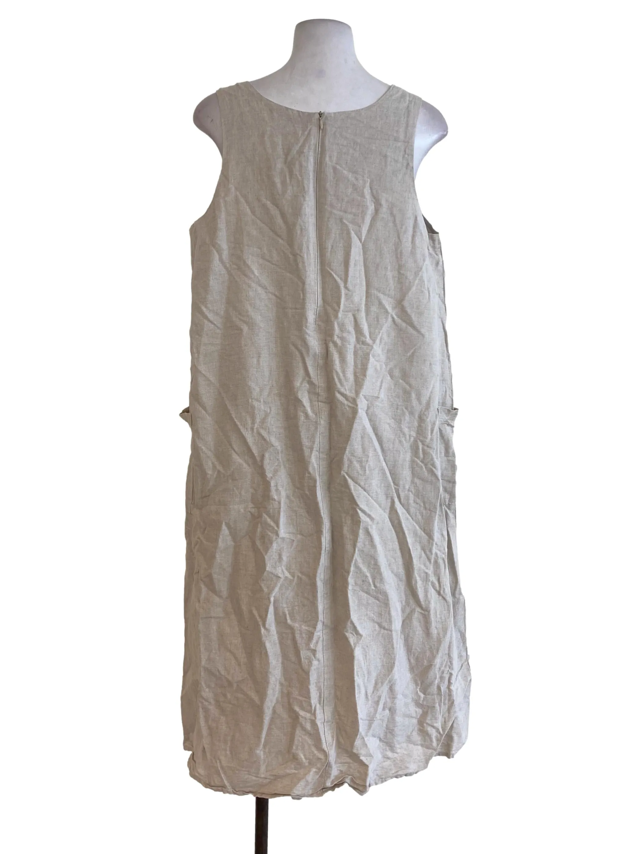 Beige Twill V Neck Dress