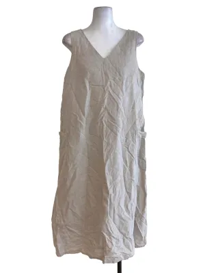 Beige Twill V Neck Dress