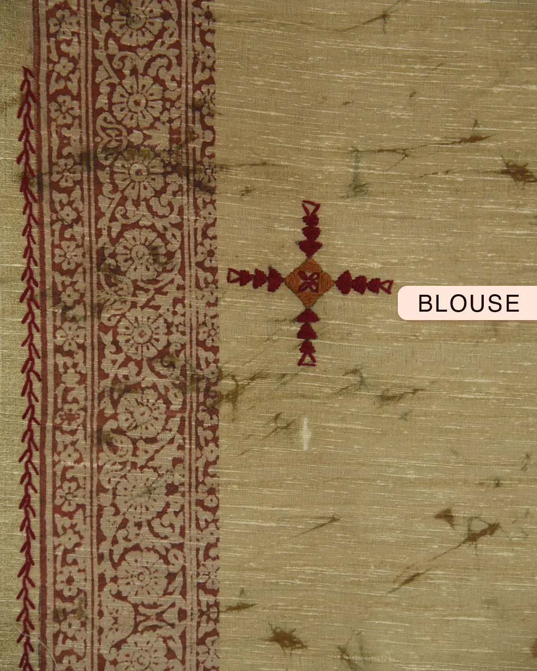 Beige With Rust Chanderi Silk Blend Hand Block Printed With Embroidery Saree With Chanderi Silk Embroidered Blouse