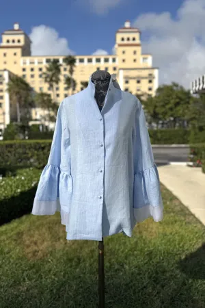 Bella Linen Blouse in Blue and White